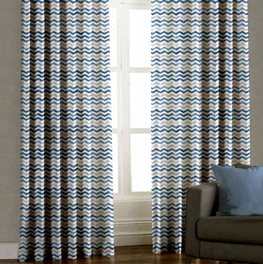 Zigzag Mavi Fon Perde