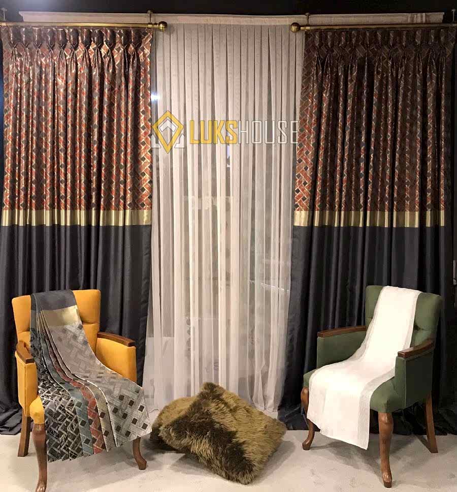 Karma Desenli Fon Perde